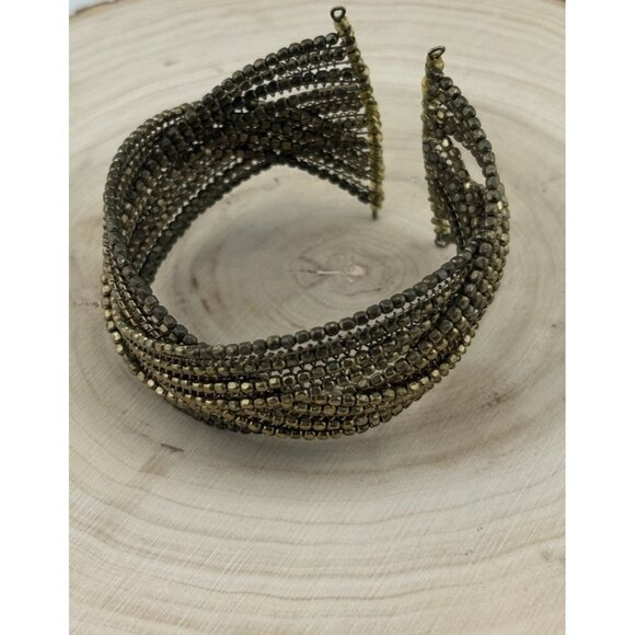 Vintage Style Beaded Cuff Bracelet Bronze Tone Multi Strand Open Bangle - Picture 2 of 4
